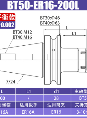 高精er刀柄bt50-er16/20/25/2/40F-/150/200/250动平衡铣刀柄