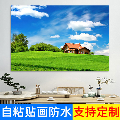 草原风景画自粘客厅沙发背景壁纸