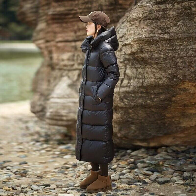 过膝长款棉服女冬季新款加厚棉衣保暖连帽外套