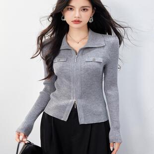 实拍◆有现货◆深呼吸真的好！2025秋季简约双头拉链针织开衫上衣