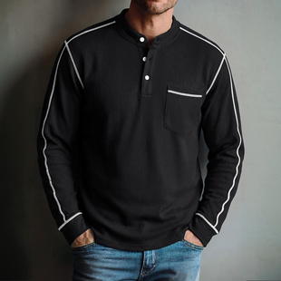 Men's T-shirt 2026欧美男式t恤华夫格秋冬时尚休闲亨利衫长袖T恤