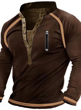 欧美休闲青年V领订扣卫衣套头衫