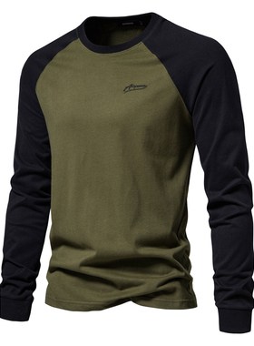 Men's color-block T-shirt undershirt 欧码插肩袖休闲T恤打底衫
