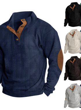 欧美休闲套头衫灯芯绒立领卫衣