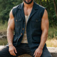 无袖 Men 马甲外套纯色休闲坎肩洗水背心男上衣 jacket top vest
