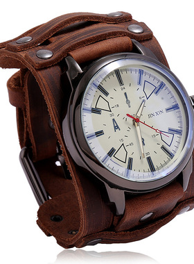 欧美男皮革手环手表朋克男士手链