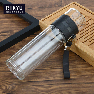 RIKYU日本利休茶水分离杯泡茶杯便携过滤男女个人用茶道双层玻璃