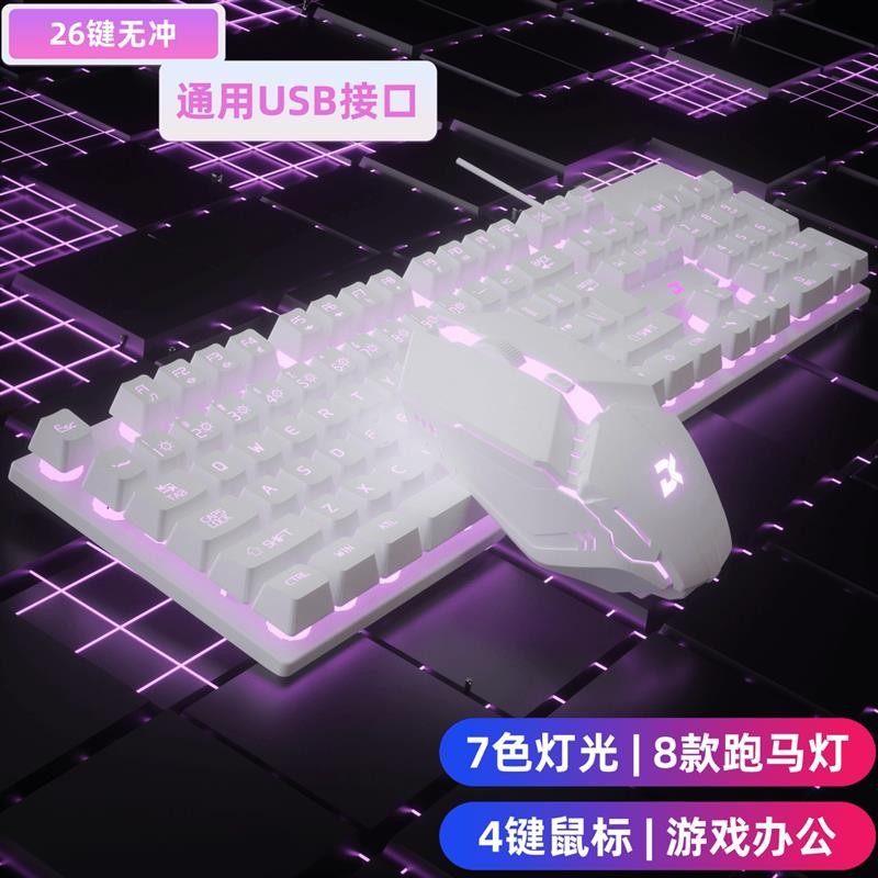 七色变光有线键盘鼠标套usb电脑笔记本游戏电竞机械手感跑马灯USB