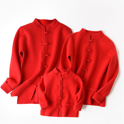 新年服全家亲子装红色毛衣