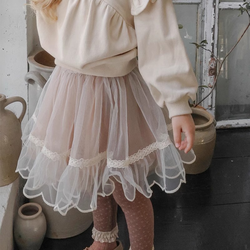 女童洋气韩版花边蕾丝网纱裙