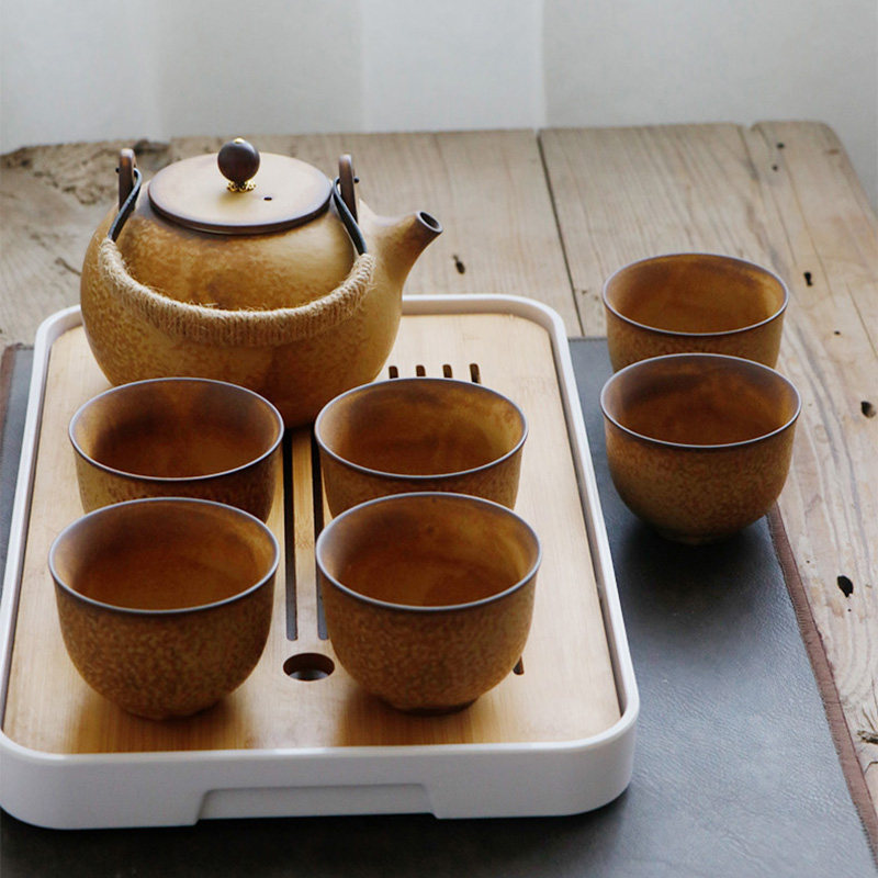 素烧粗陶茶具套装家用整套中式复古大号提梁茶壶茶杯围炉煮茶器