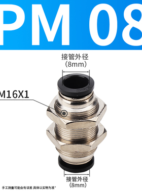 黑色气管快插接头100个装穿板直通隔板接头PM4 PM6 PM8 PM10 PMu.