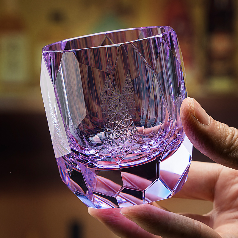 日式江户切子水晶连菊杯威士忌杯
