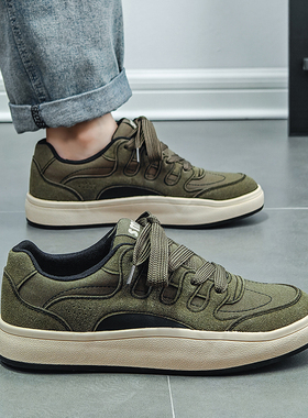 板鞋男军绿色休闲鞋男款2025新款春季复古潮流韩版鞋子男百搭潮鞋