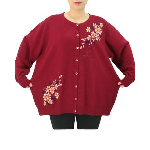 260斤100%纯羊毛衫加肥加大码女装胖妈妈毛衣中老年开衫长袖529