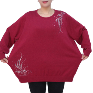 200斤加肥加大码女装特超胖妈妈毛衣宽松中老年羊毛衫冬装长袖016