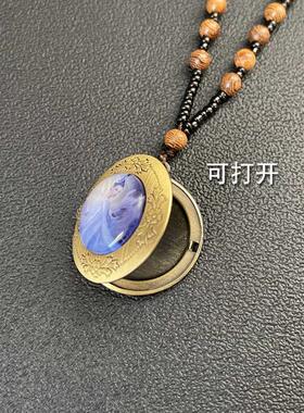 项链可开吊坠嘎乌挂件女九尾狐蓝黄白狐民族风古风复古首饰品木珠