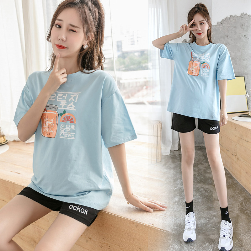 。孕妇夏装网红洋气短裤套装休闲款夏季潮妈时尚外出产检舒适两件