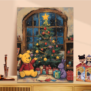 圣诞小熊维尼diy数字油画新年2025儿童超高难度填充丙烯画大尺寸