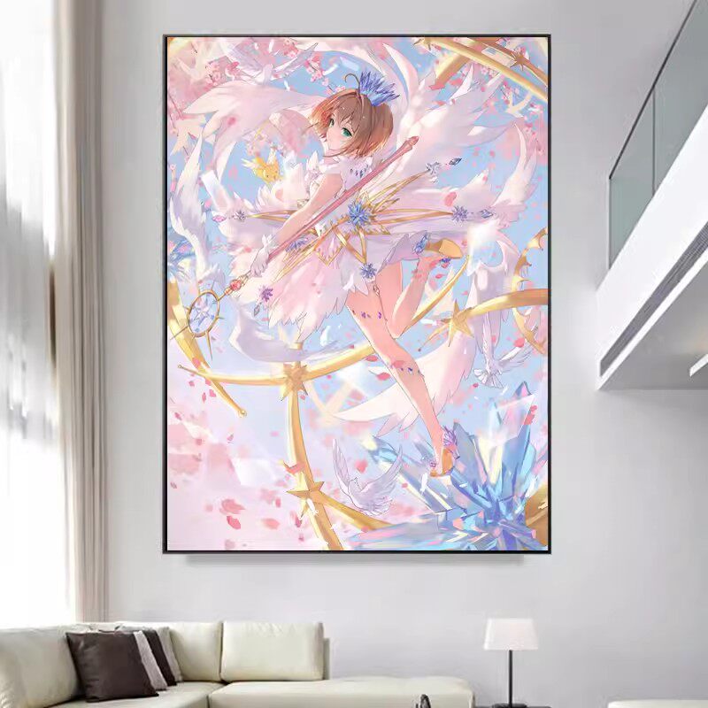 百变小樱钻石画新款唯美卡通人物客厅卧室5d点贴钻十字绣小幅满钻