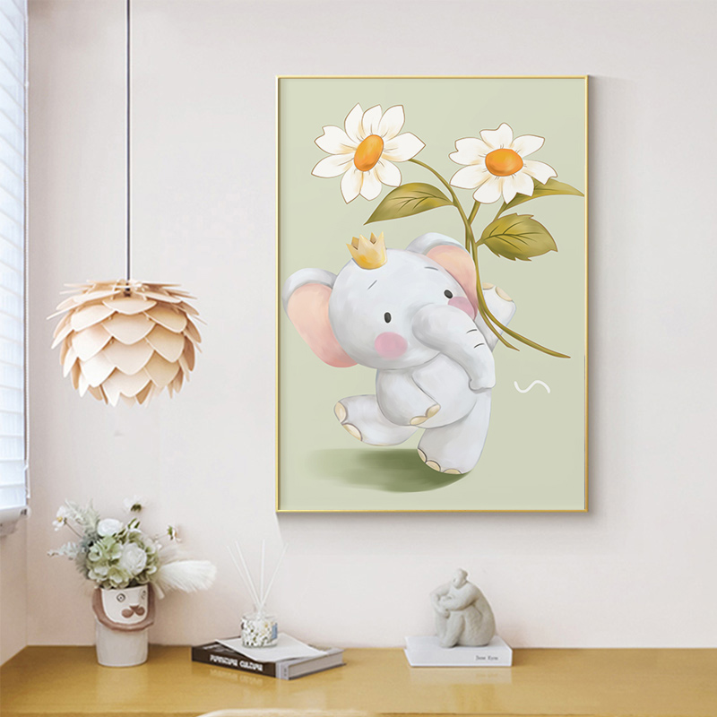 北欧卡通钻石画满钻5d皇冠小象举花花装饰画儿童房十字绣手工diy图片