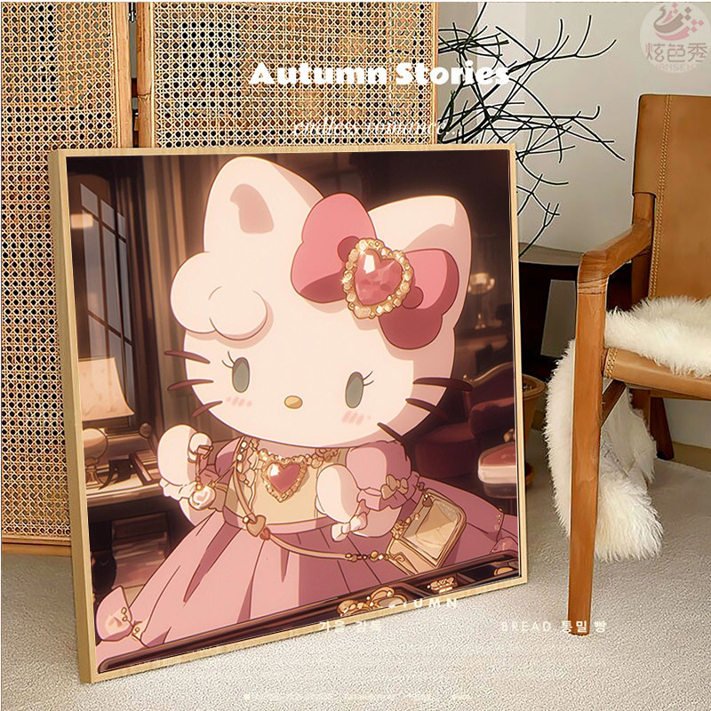 复古旧漫HelloKitty钻石画2025新款5d十字绣点钻砖石贴画手工带框