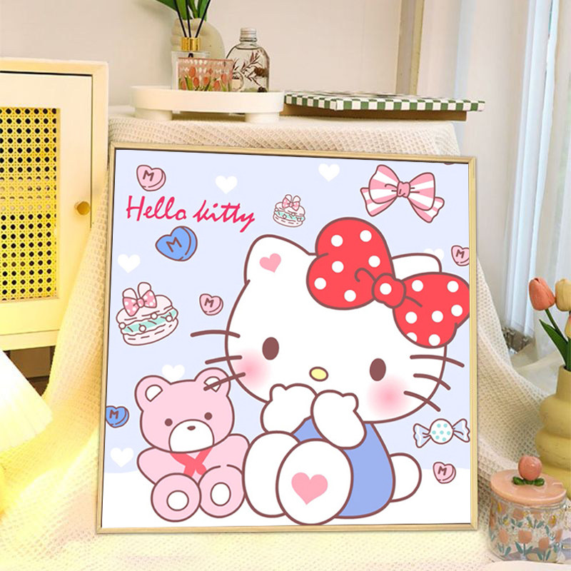 2025新款HelloKitty卡通钻石画满钻手工点贴钻石画卧室小幅画带框