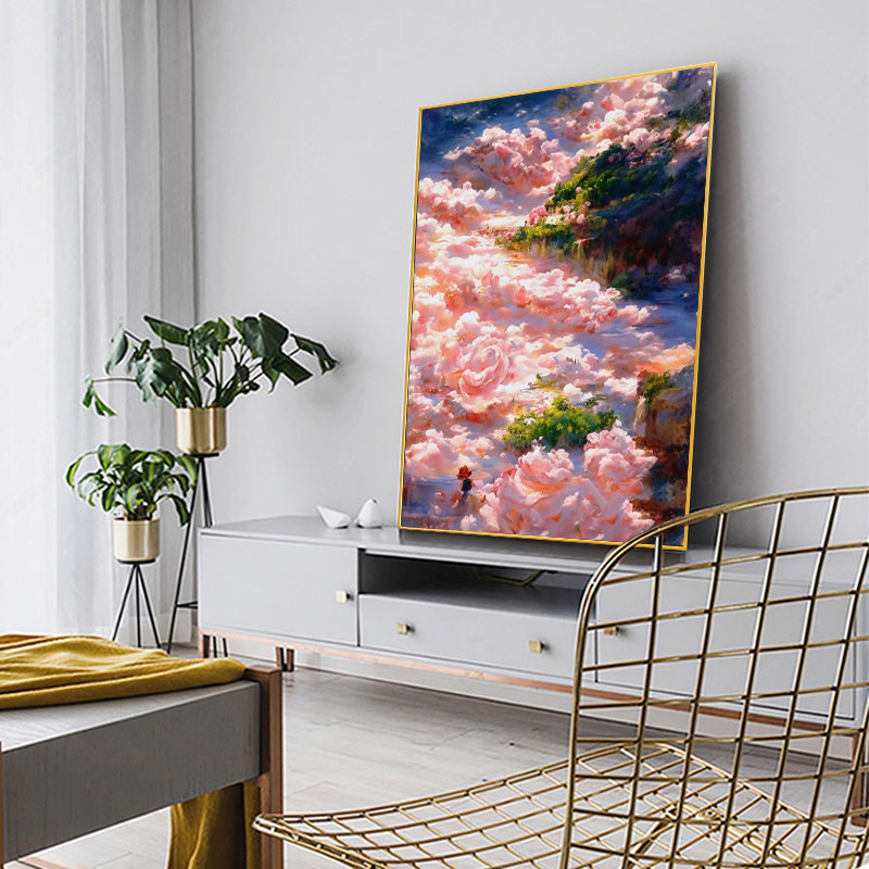 玫瑰云朵钻石画满钻客厅唯美小件十字绣2022新款砖石贴画手工带框