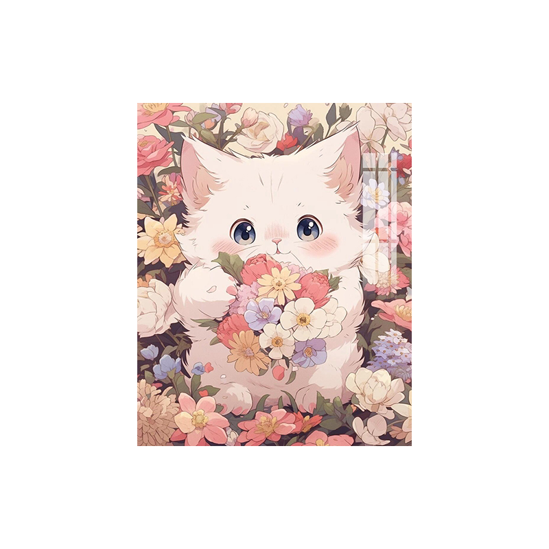 花丛里的小猫咪钻石画满钻客厅