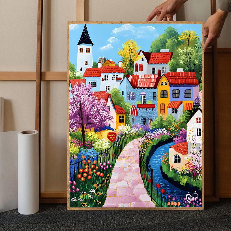 童话小屋数字油画diy填充手工画画填色儿童涂色丙烯画客厅装饰画图片