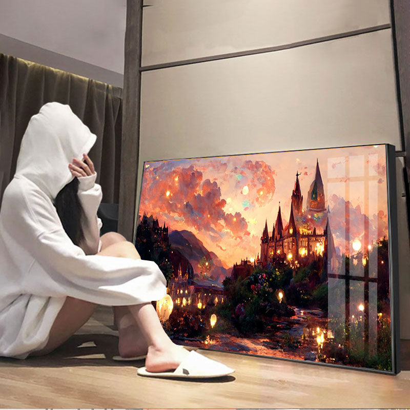 梵高星空下霍格沃兹城堡钻石画满钻儿童房卡通十字绣贴钻砖石贴画