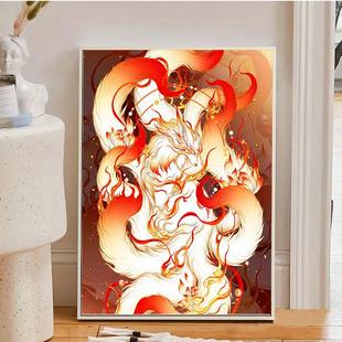 数字油画diy填充花系九尾狐高级感山茶花玉兰手工涂色丙烯油彩画