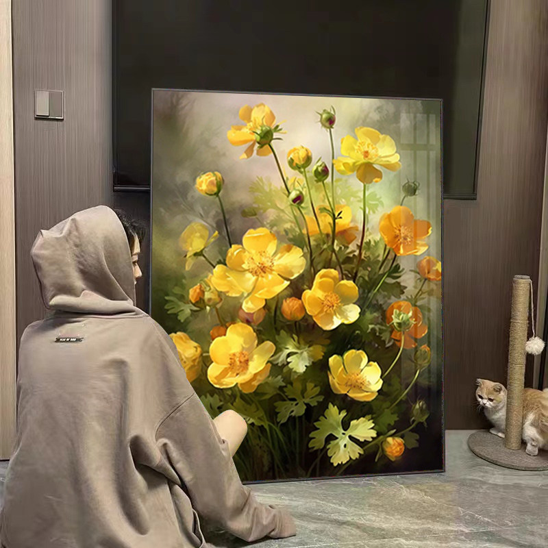 治愈2025新款北欧复古毛茛花钻石画满钻客厅卧室手工diy贴钻带框