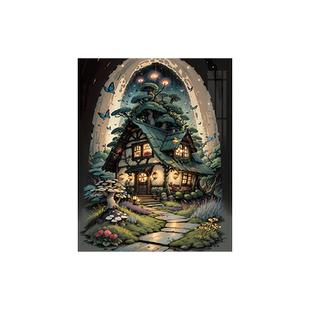 治愈系蘑菇小屋钻石画全钻2025新款卧室客厅高级神秘感装饰画水钻