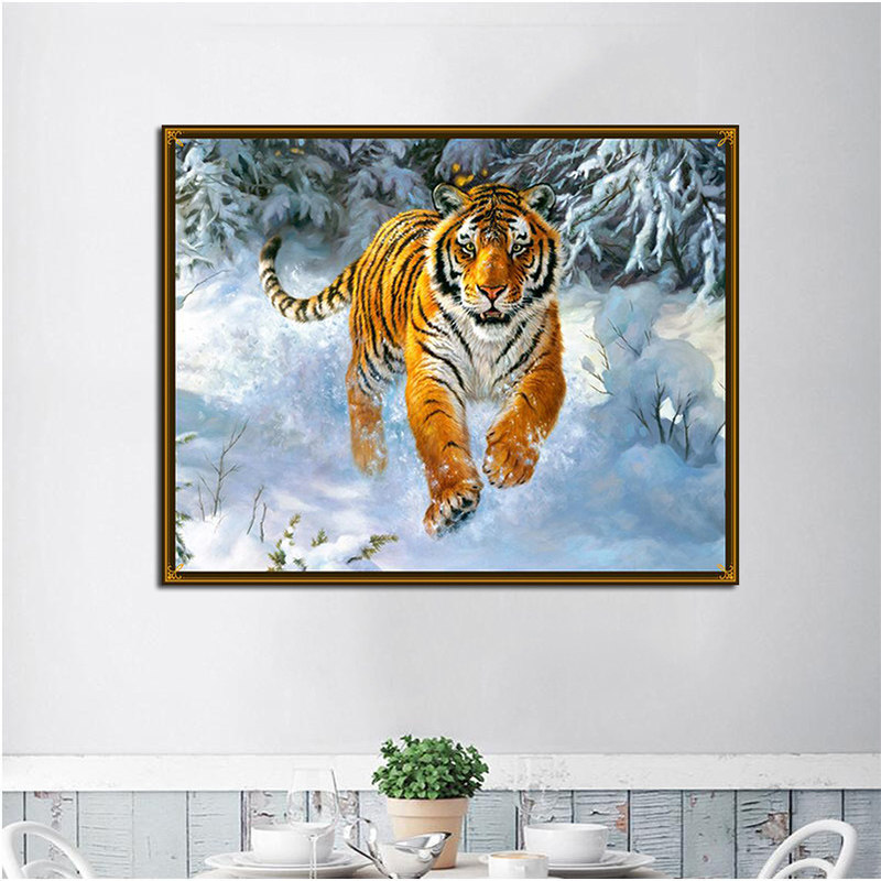 diy钻石画手工点钻绣贴钻十字绣新款魔方圆钻钻石画雪地老虎满钻