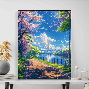 宫崎骏数字油画diy填充高级感风景手绘画画填色丙烯画客厅大尺寸