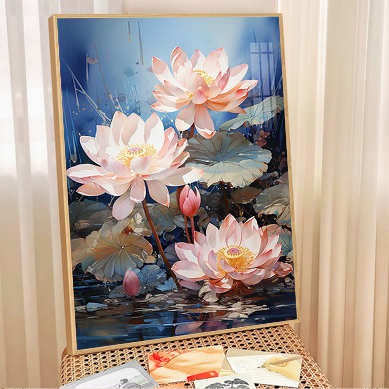 荷花客厅玄关钻石装饰画2025新款简约现代手工点贴画十字绣水钻5d