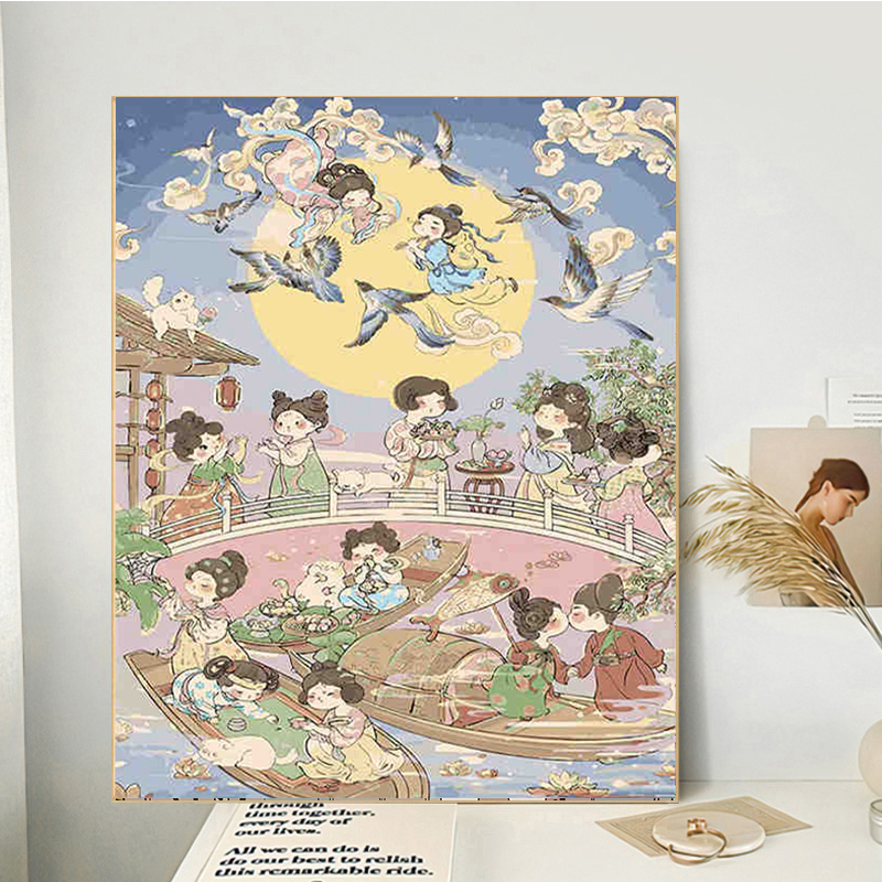 敦煌飞天数字油画diy填充动漫儿童丙烯画客厅装饰画摆件无聊解闷图片