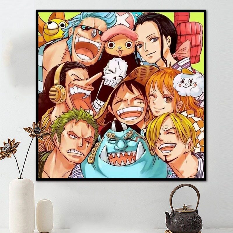 动漫海贼王草帽团钻石画满钻十字绣2023新款卧室手工贴钻带框5d