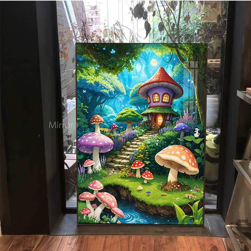 北欧治愈蘑菇小屋钻石画满钻小件客厅卧室简约现代十字绣带框水钻