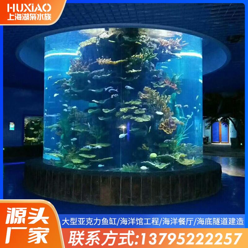 客厅落地缸海水鱼缸大型水族馆弧形圆柱缸专业海洋海水缸创意水缸