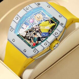 德国布加迪手表机械男式 酒桶型夜光炫酷时尚男生手表高级感镂空