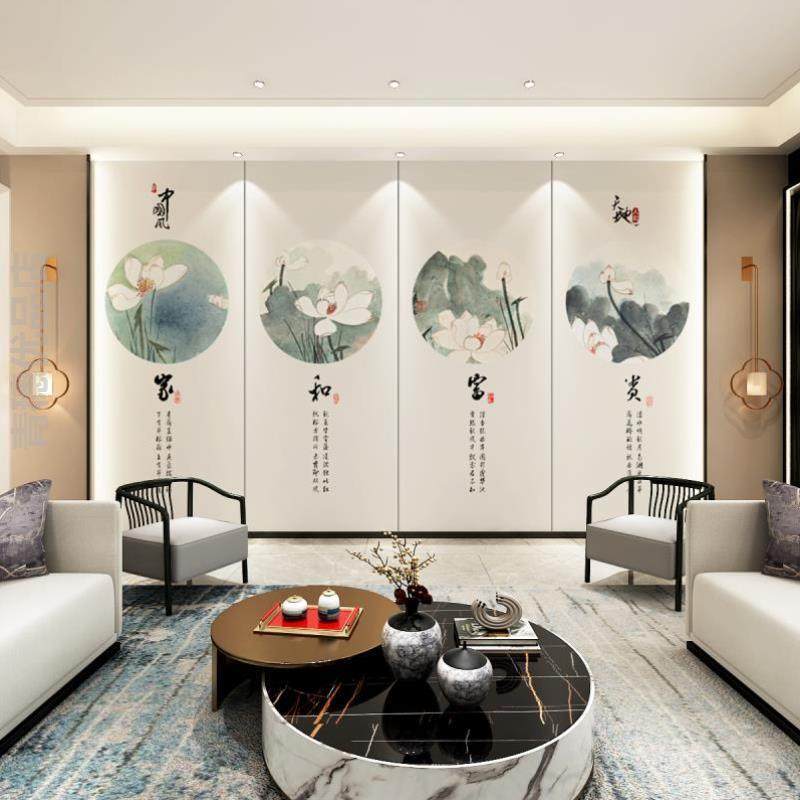 硬包客厅沙发电视背景墙面卧室床头板靠背装饰新中式中国风软包