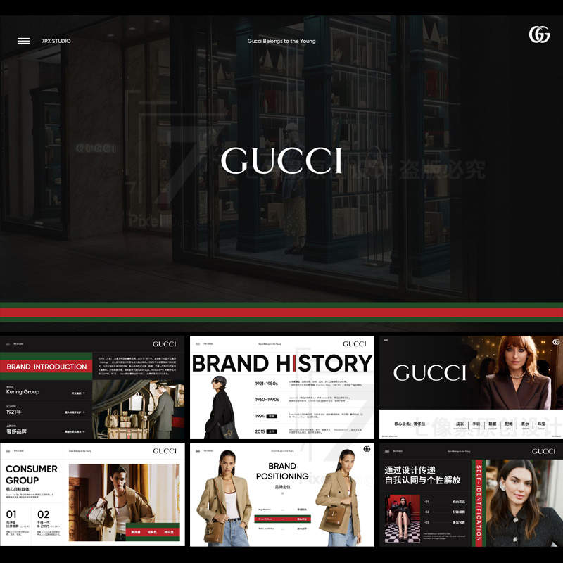ppt模板高级感奢侈品Gucci品牌分析介绍手袋女装产品画册展示排版