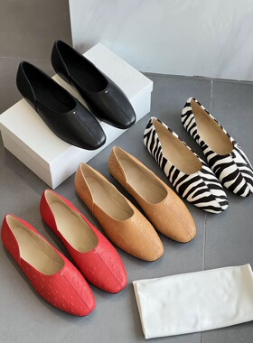 2026春季新款手工圆头浅口真皮单鞋女一脚蹬奶奶鞋豆豆鞋