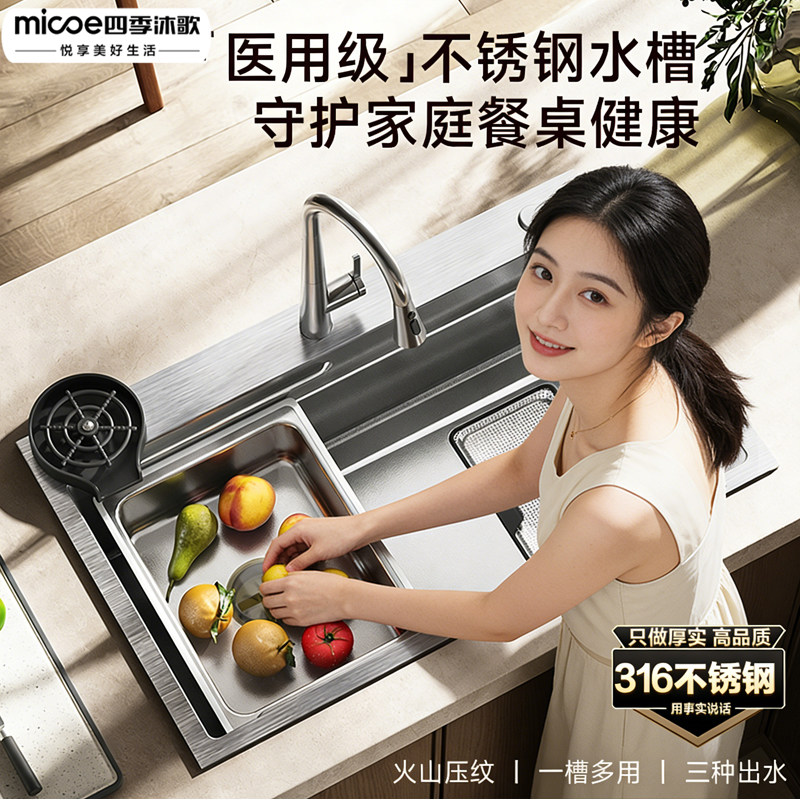 蜂窝压纹/316L不锈钢/双出水龙头图片