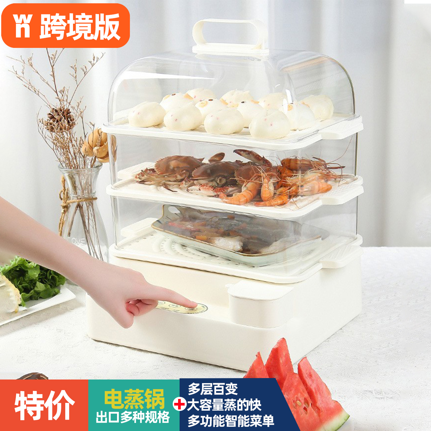 电蒸锅多功能蒸煮炖一体锅蒸锅美规110v出口小家电台湾美国日本用