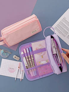 小学生笔袋一二年级初一女生格子学生文具盒好看 女孩初中简单布