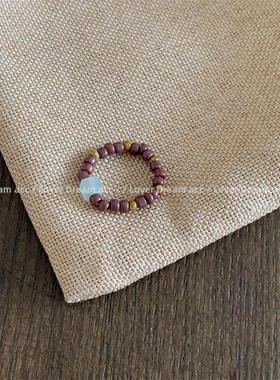 新中式国潮竹节木头米珠串珠戒指 气质百搭均码弹力戒圈时尚爆款