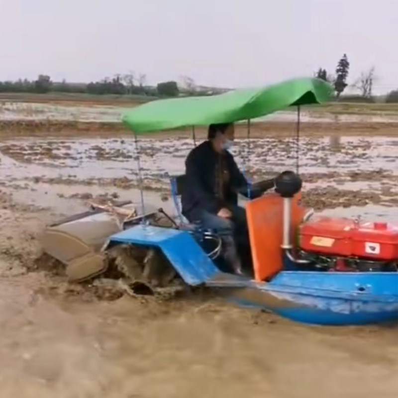 厂乘坐水旱两用旋耕机水田旱地机耕船深水深泥打地机耕田机藕田旋